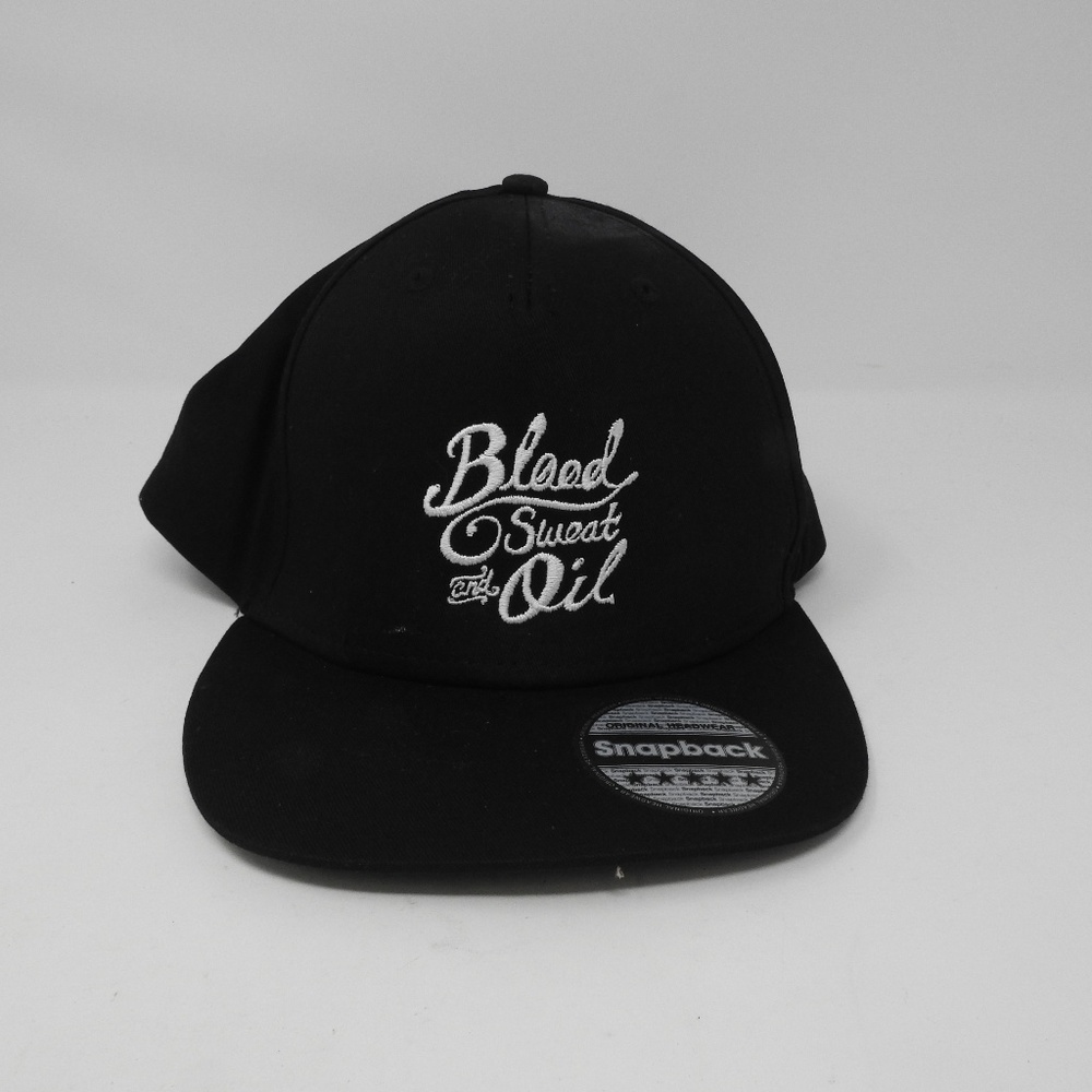 Blood Sweat and Oil Snapback Flat Brim Black Hat